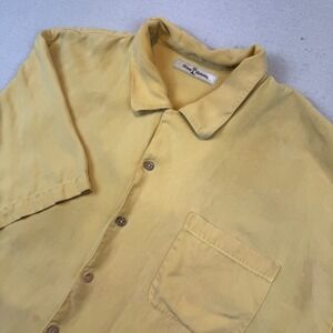Tommy Bahama XXL Silk Shirt Mens Yellow Short Sleeve Camp Collar Twill Pocket